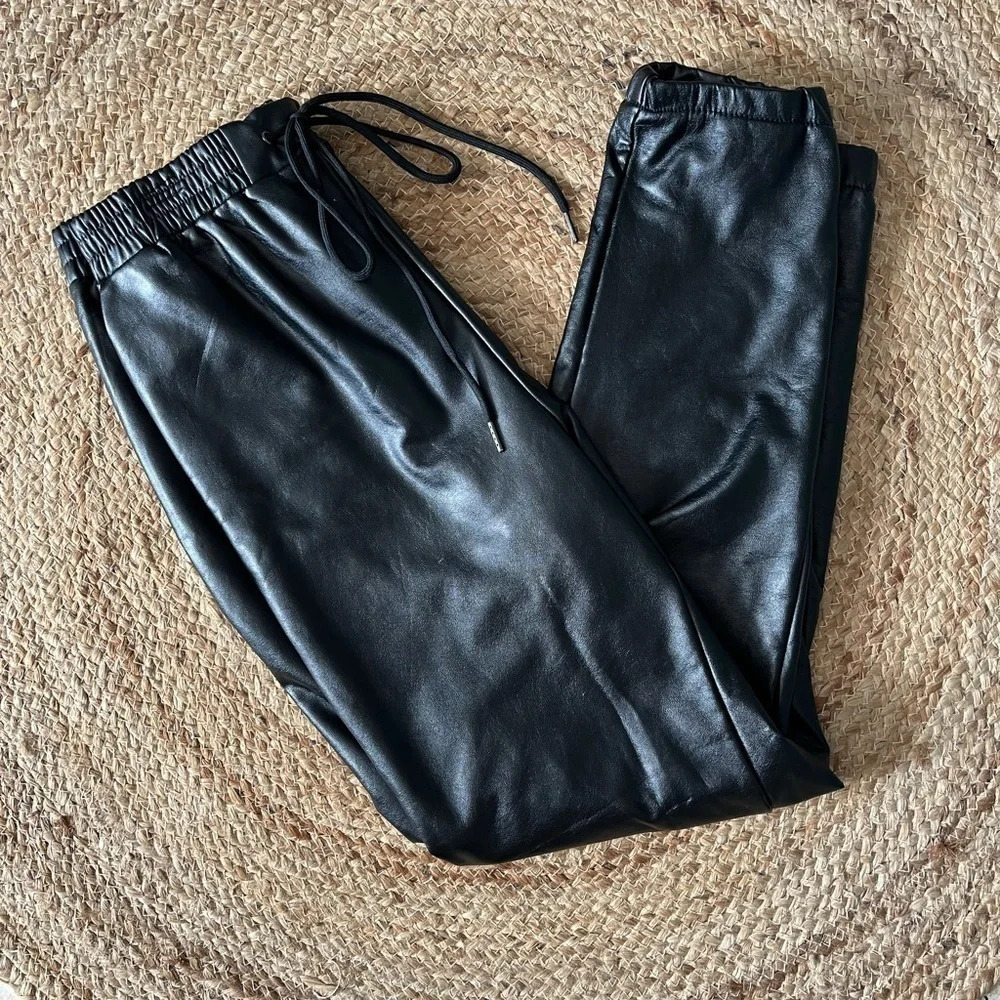 Saints Faux Leather Fleece-Lined Jogger Pants